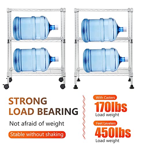 3 Tier Wire Shelf with Wheels (Chrome / 23"D x 13"W x 31"H)