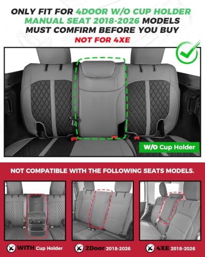 for Jeep Wrangler Leather Custom Car Seat Covers Full Set 4 Door (Gray & Black / JL 18-26 4Door Without Rear Cup Holder)