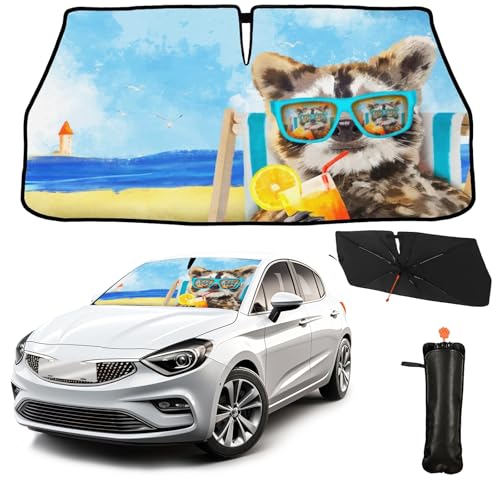 Funny Animal Car Windshield Sun Shade Umbrella (Funny Raccoon-1)