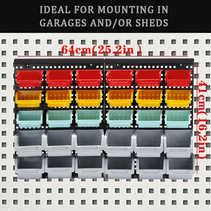 Wall Mounted Storage Bins Parts Rack 4 Colors Bin Organizer Garage Plastic Shop Tool (25.2"*16.2" / Serene)