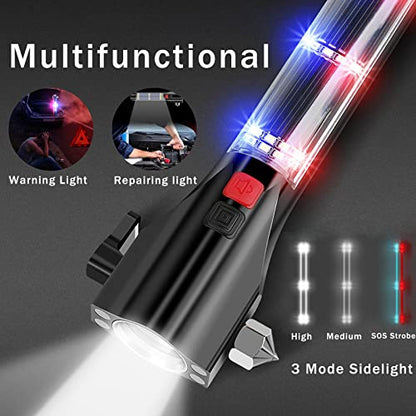 All-in-1 Car Safety Hammer, Multi-Function Emergency Escape Hammer with Window Breaker and Seatbelt Cutter, Mobile Power, LED Flashlight, Alarm Rescue, Strobe SOS Beacon (Metallic)