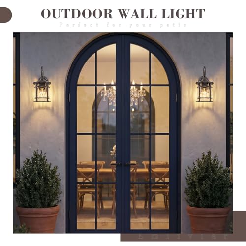 Outdoor Wall Mount Light Fixtures 2 Pack (Oil Rubbed Bronze - Water Ripple Glass / 12.4 Inch)