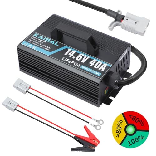 12V 40A Lithium Battery Charger 14.6V LiFePO4 Battery Charger for 12.8V LiFePO4 Lithium Deep Cycle Rechargeable Batteries 0V Wake Up 12 Volt Charger with 3 Connectors for RV (12V 40A)