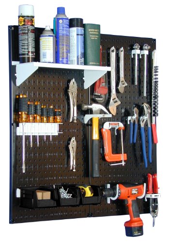 Metal Pegboard Utility Tool Storage Kit with Black Pegboard and White Accessories (Black Pegboard with White Accessories)