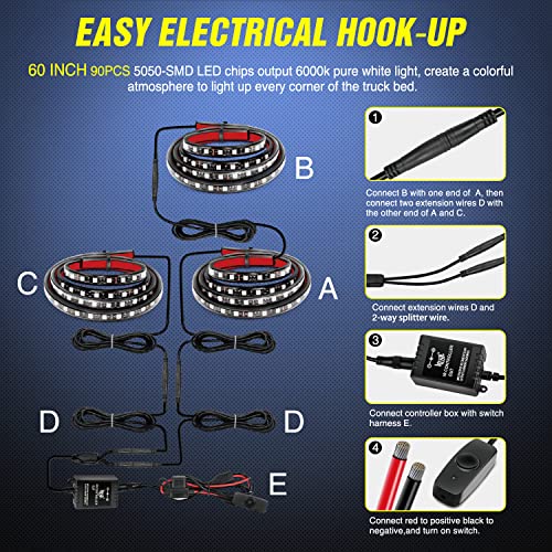 3PCS 60 Inch RGB Truck Bed Light Strip 270 LED Neon Accent LED (RGB (Red, Green, Blue) / Truck Bed Light Strip)