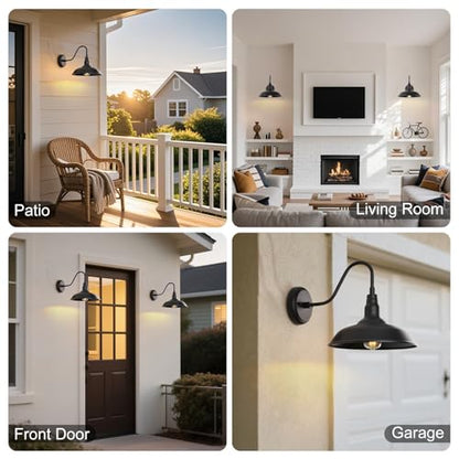 Black Gooseneck Barn Light for Farmhouse 10 Inch Dome Exterior Lights Fixture with Wall Mount (Matte Black / 10" Dome)