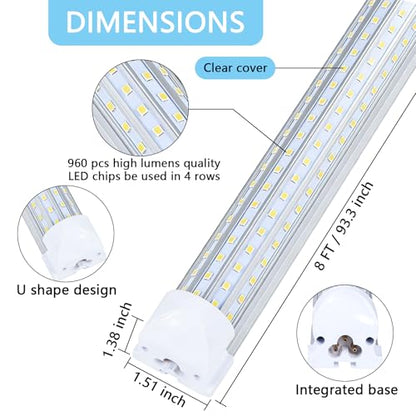 6-Pack), 8FT LED Shop Light, Super Bright 120W Shop Lights, 19800LM 5000K 8 Foot Led Lights, Linkable 96" Shop Lights Lighting for Garage with Plug, U Shape T8 8' Led Light Fixtures (8FT 6PCS)