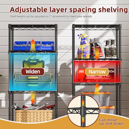 Small Wire 4 Adjustable Shelves Pantry Metal Shelf Floor Organizer (Black / 4-Tier 11.8"D X 17.3"W X 45.2"H)