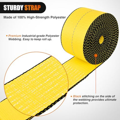 Truck Straps 4" x 30' Heavy Duty Tie Down with Flat Hooks (10Pcs 4in x 30ft Truck Straps Yellow)