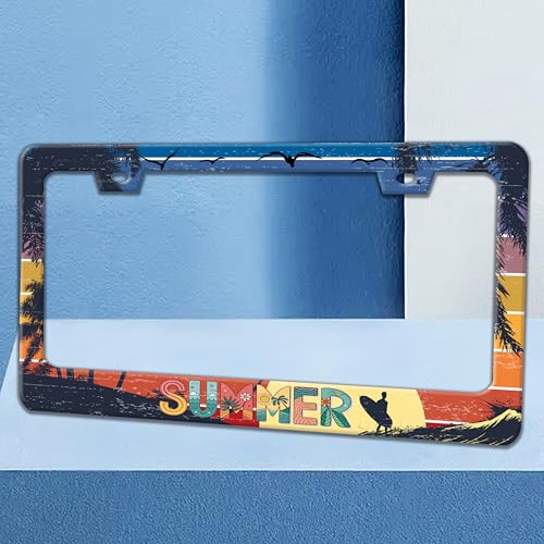 Summer Beach License Plate Frame Palm Trees License Plate Holder 6x12 in (Summer Beach)