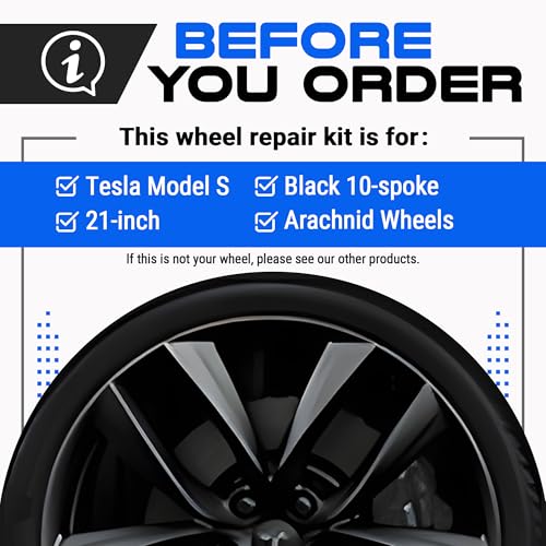 Premium Tesla Wheel Curb Rash Repair Kit for Model S 21 (Tesla Model S / 21" Black Arachnid)