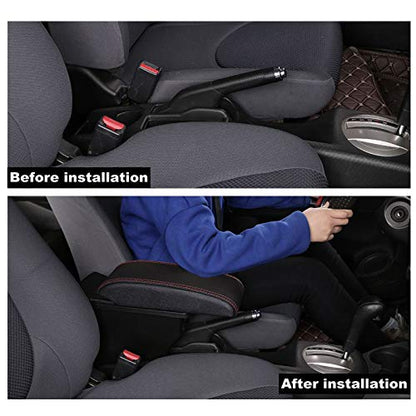 Double Layer Armrest Box for Honda Fit Jazz 2009 (Black with Red Thread)