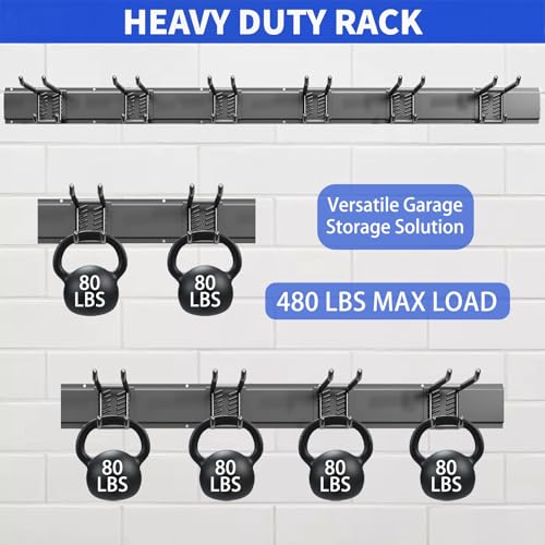 Garage Tool Organizer Wall Mount (48" - 6 Bilayer Hooks)