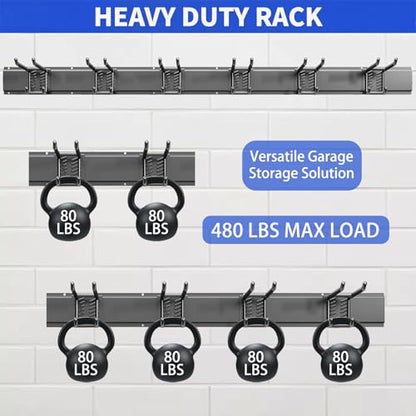 Garage Tool Organizer Wall Mount (48" - 6 Bilayer Hooks)