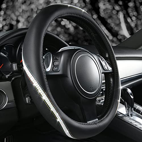Bling Diamond Black Leather Steering Wheel Cover (Multicolor Diamond 1PCS)