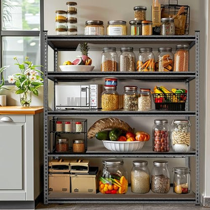 5 Tier Adjustable Metal Shelving (Black / 36"W x 18"D x 72"H)