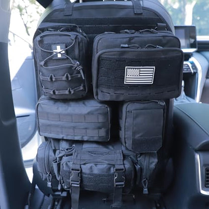 Universal Tactical Seat Back Organizer Vehicle Molle Panel Organizer Storage Bag with 5 Detachable Molle Pouch for All Vehicel Such as Jeep (Upgraded-C-Black)