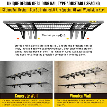 1.64x4ft 4Pack Wire Shelving Unit Heavy Duty Garage Storage Shelves Wall Mounted Black 1120lbs Load Capacity（20 (1.64x4ft-4Pack / Black)