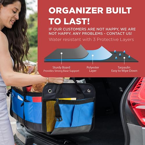 Blue Car Cargo Trunk Organizer for SUV & Auto Storage (Large / Blue)