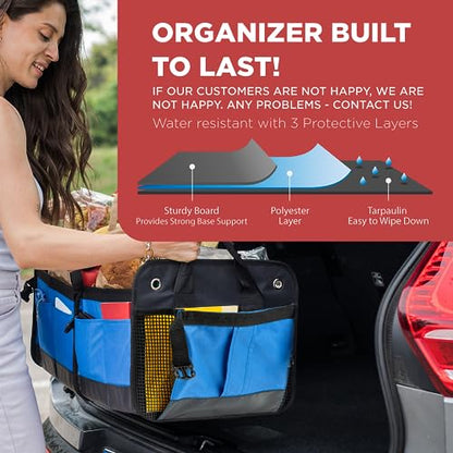 Blue Car Cargo Trunk Organizer for SUV & Auto Storage (Large / Blue)