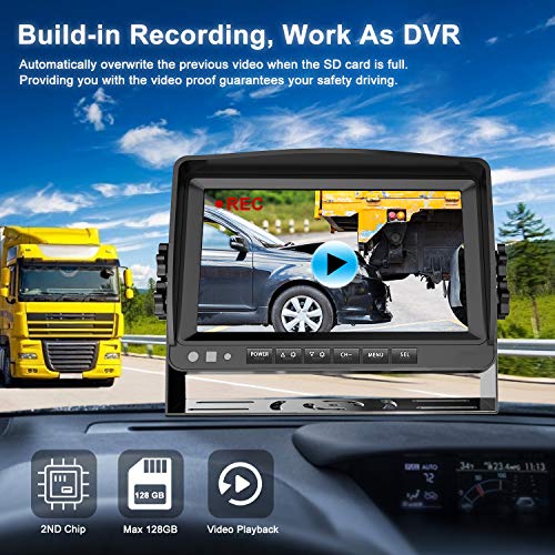 HD 1080P 7" Wired Backup Camera System with Side & Rear Cameras (Carbon Black / 7"-4 Cam)
