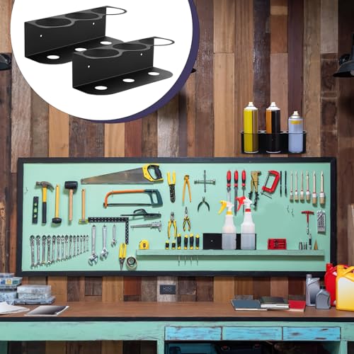 2 Pcs 3 Holes All Purpose Steel Spray Bottle Holder Heavy Duty Can Holder Rack Organizer Easy Install Wall Mount Paint Spray Bottle Organizer Storage Rack for Garage Home Workspace (Black / 3 Holes)