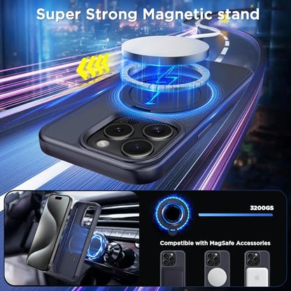 Magnetic Case for iPhone 15 Pro with Stand (6.1" (for iPhone 15 Pro) / Dark Blue)