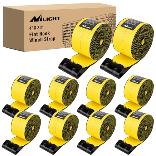 Truck Straps 4" x 30' Heavy Duty Tie Down with Flat Hooks (10Pcs 4in x 30ft Truck Straps Yellow)