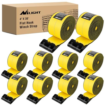 Truck Straps 4" x 30' Heavy Duty Tie Down with Flat Hooks (10Pcs 4in x 30ft Truck Straps Yellow)
