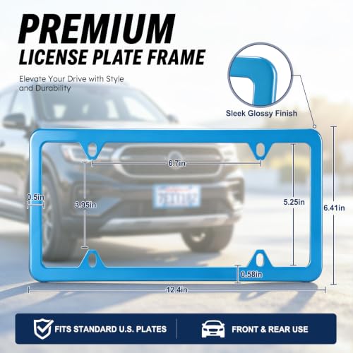 4 Holes Stainless Steel License Plate Frames (Blue)
