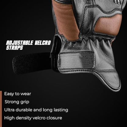 Leather Motorcycle Motorbike Knuckle Protection Powersports Gloves (Black/Brown / XX-Large)