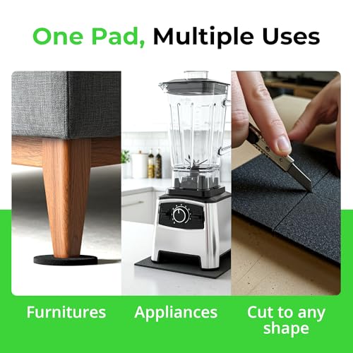 Anti Vibration Pads Furniture Pads Self Stick Versatile Adhesive Foam Rubber Pads Sheets for Appliances and Furniture (6" x 6" x 1/8" / Black)