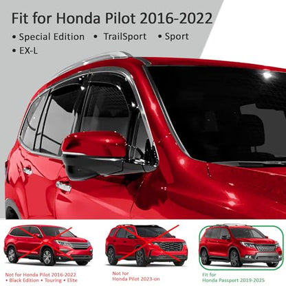 in Channel Extra Durable Rain Guards for Honda Pilot 2016 (For Pilot 16-22)