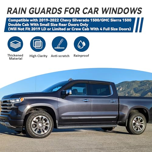 4pcs Window Visors Rain Guards for 19 (2019-2022 Silverado/Sierra 1500 Double Cab)