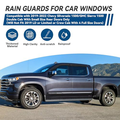 4pcs Window Visors Rain Guards for 19 (2019-2022 Silverado/Sierra 1500 Double Cab)