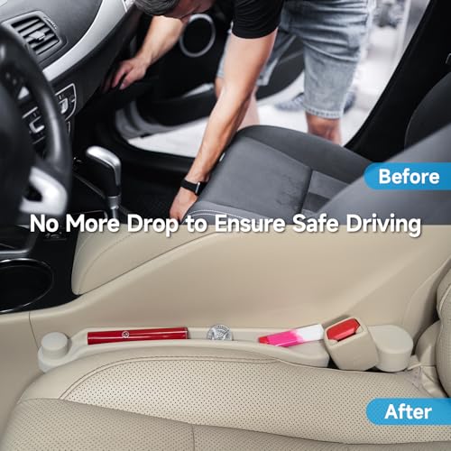 Car Seat Gap Filler Organizer 2Pack Soft Foam 3IN1 Multifunctional (Ivory / Narrow)