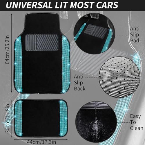 Aquamrine Bling Car Floor Mats Full Set (Aquamarine Diamond / Car Floor Mats (4 Pieces))