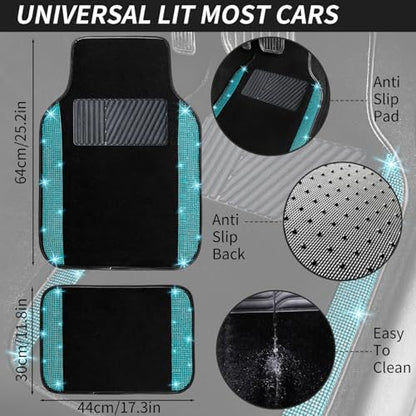 Aquamrine Bling Car Floor Mats Full Set (Aquamarine Diamond / Car Floor Mats (4 Pieces))