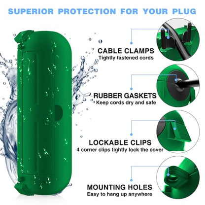 3 Pack] Flemoon Outdoor Extension Cord Safety Cover with Waterproof Seal (Green / Small Box: 5.3" L x 2" W x 2" H)