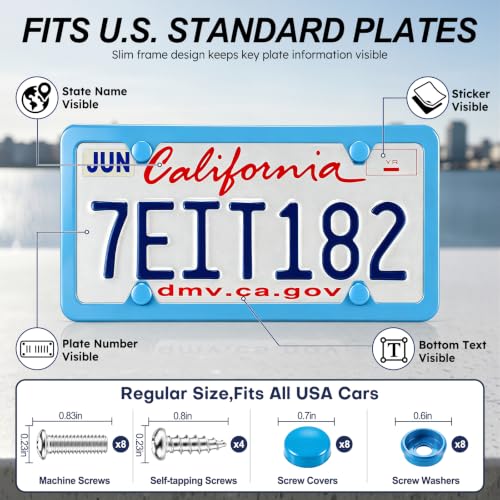 4 Holes Stainless Steel License Plate Frames (Blue)