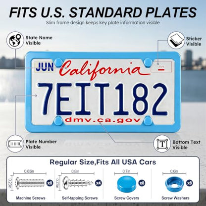4 Holes Stainless Steel License Plate Frames (Blue)