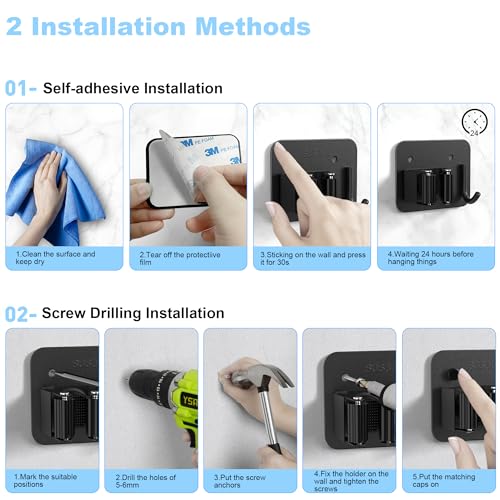 4 Pack Broom Holder Wall Mount (C-Black / 4PCS Gripper)