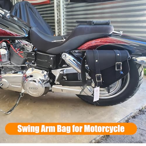 Motorcycle Saddle Bags Solo Swing Arm Bag For Sportster Softail PVC Waterproof Motorcycle Luggage Bags for Motorcycle or Bike (Black / Left Side)