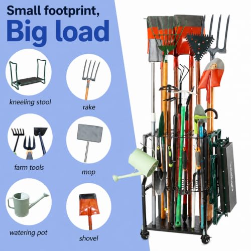Garden Tool Organizer for Garage Corner (Quadrangel-Wheels-Black)