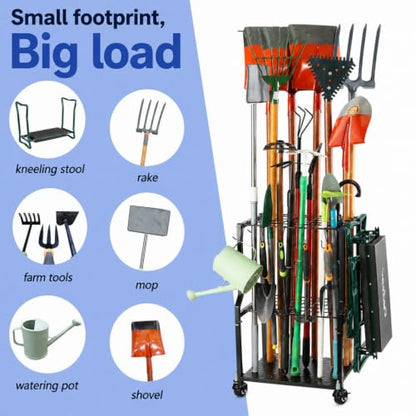 Garden Tool Organizer for Garage Corner (Quadrangel-Wheels-Black)