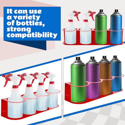 2 Pcs All Purpose Steel Spray Bottle Holder Heavy Duty Can Holder Rack Organizer Easy Install Wall Mount Paint Spray Bottle Organizer Storage Rack for Garage Home Workspace (Red / 4 Holes)