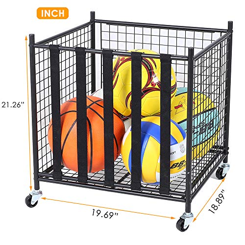 Garage Sports Ball Storage Rack Lockable Stackable Ball Cage Rolling Cart (Matt Black)