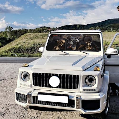 Funny Skull Car Windshield Sun Shade Umbrella Windshield Shade Sunshades Car Cover for Most Vehicles Foldable Front Window Sunshade Cover (One Size / Funny Skull)