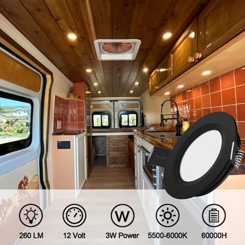 12V Recessed LED Puck Lights (Warm White,Black)