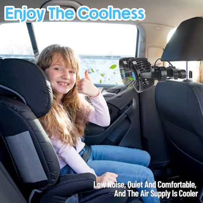 2 Pcs Dual Car Seat Fans for Portable USB Backseat Cooling 12v Headrest 360 Degree Rotatable Fan Powerful Electric Air Circulation for Vehicles SUV